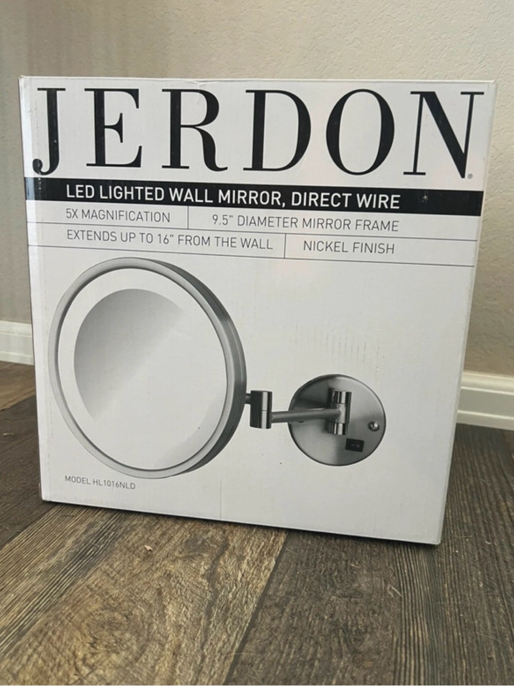 Jerdon LED Lighted Wall Mirror - Nickel Finish (White Mirror Face)